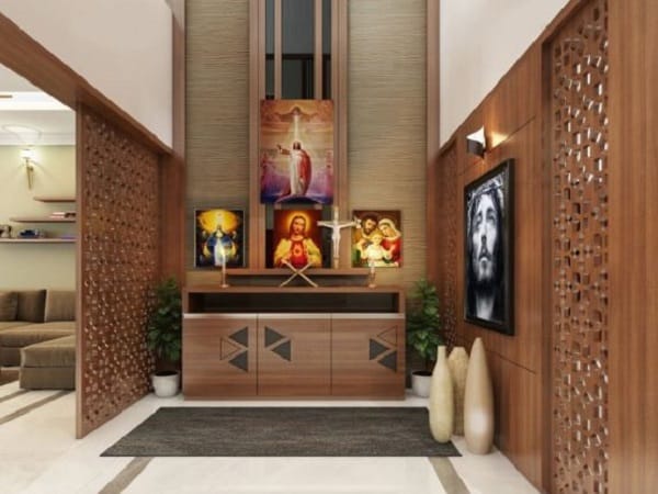 Trang trí phòng khách có bàn thờ Chúa – tôn nghiêm và trang nhã